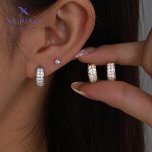 3/$35 18k Gold Plated Copper Small Hoop Earrings Huggies Diamond Rhinestones